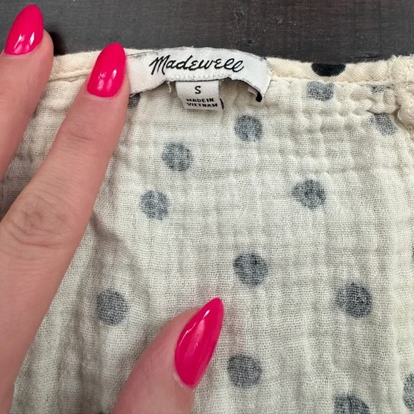 Madewell babydoll polka dot flutter sleeve cotton gauze mini tunic dress cream - Picture 10 of 11